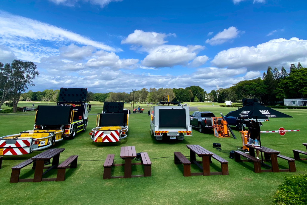 4 Traffic Management vehicles on a green at the RACV Royal Pines, Queensland.
