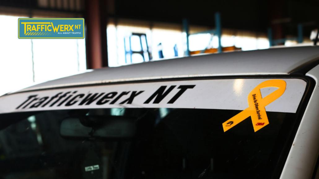 Yellow Ribbon displayed on the windscreen of a work ute
