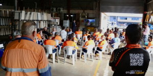 Toolbox Talkl inside Trafficwerx NT's Yard where professionals came together to listen to Peter Frazer's story