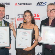 TMAA Excellence Awards, David, Tyra and Chris are stood with their awards