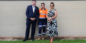 Peter Frazer is pictured with Tyra Webb Cooper and Nicole Brown ahead of the Toolbox Talk