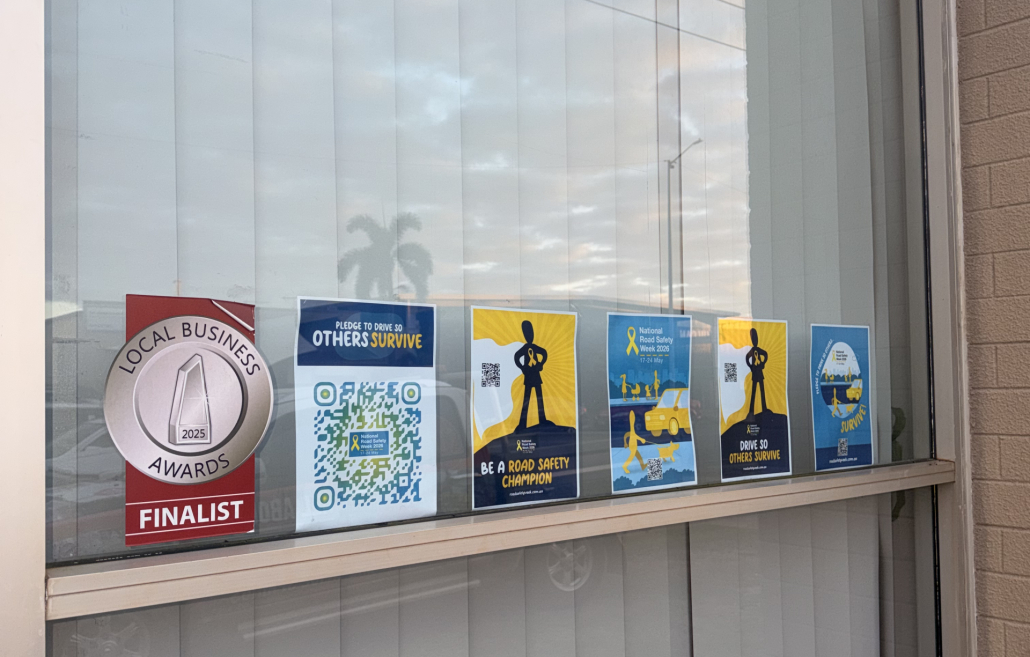 Safety poster in the office window 