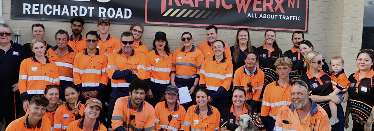 Team Trafficwerx NT all together in orange hi vis PPE