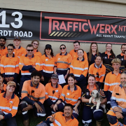 Team Trafficwerx NT all together in orange hi vis PPE