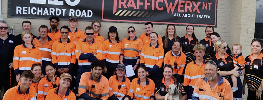 Team Trafficwerx NT all together in orange hi vis PPE